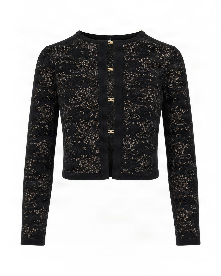 Elisabetta Franchi Black Cropped Lace Bolero