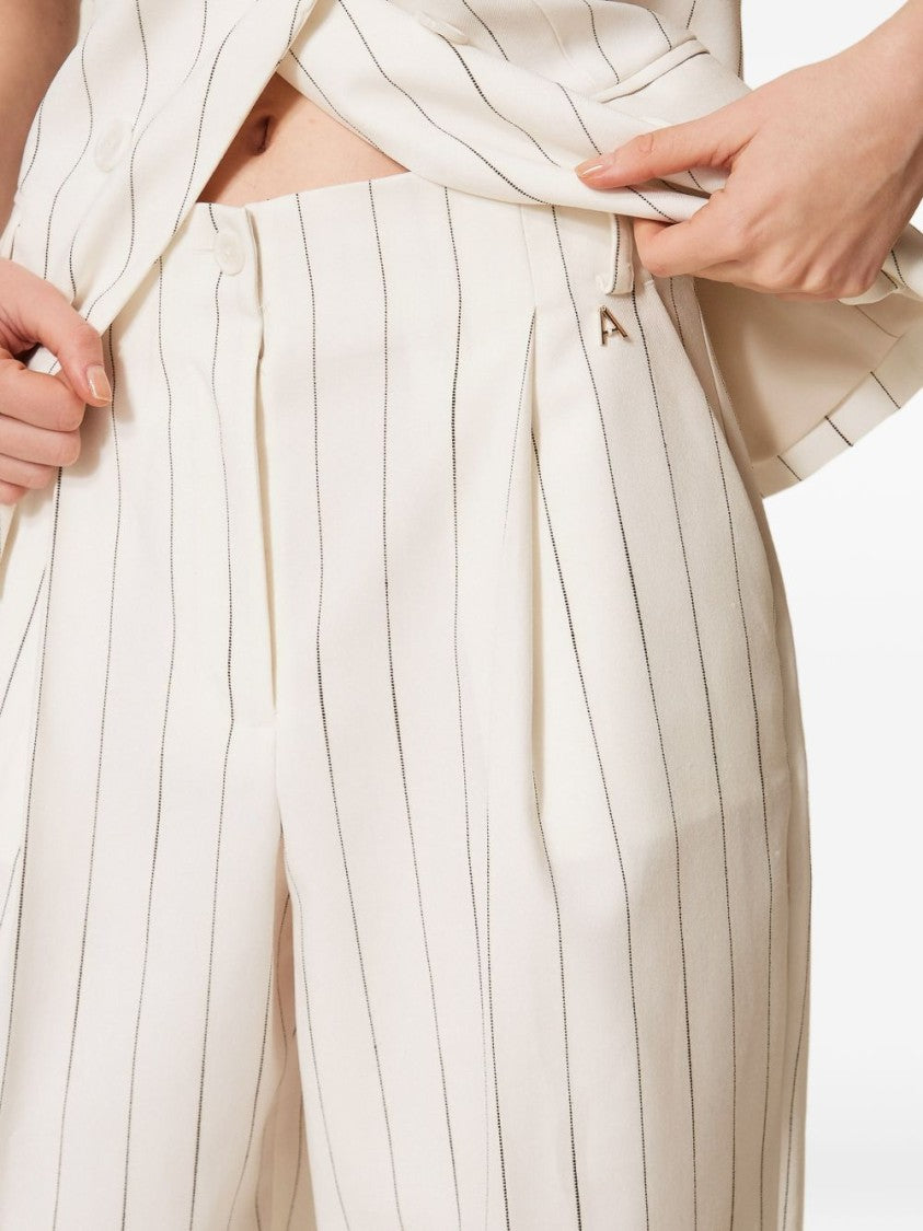 Twin-Set Off-White Pinstripe Palazzo Wide-Leg Pants