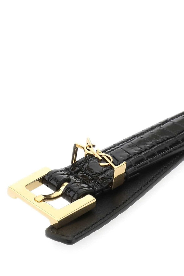 Saint Laurent Textured Calf Leather Belt With Gold Buckle