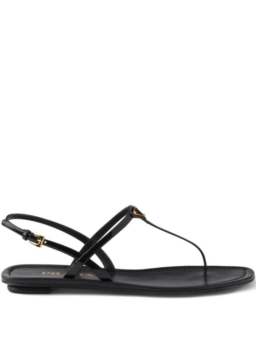 Prada Black Patent Leather Thong Triangle Sandals