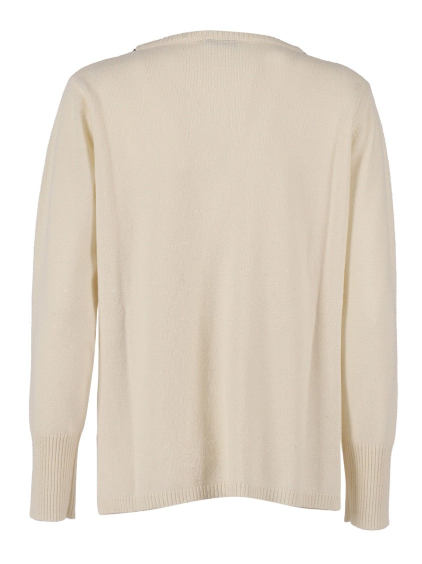 Kangra Cashmere Boat Neck Knit Top With Intricate Trim