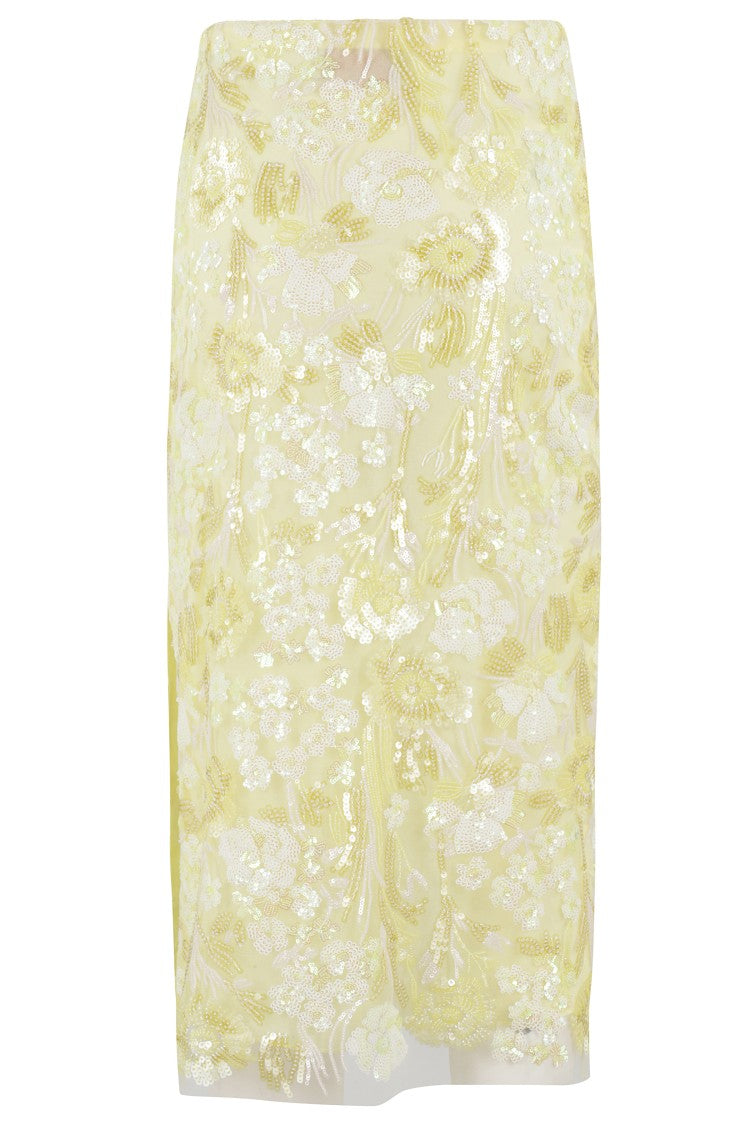 Ermanno Firenze Longuette Skirt In Floral Sequin Embroidered Tulle