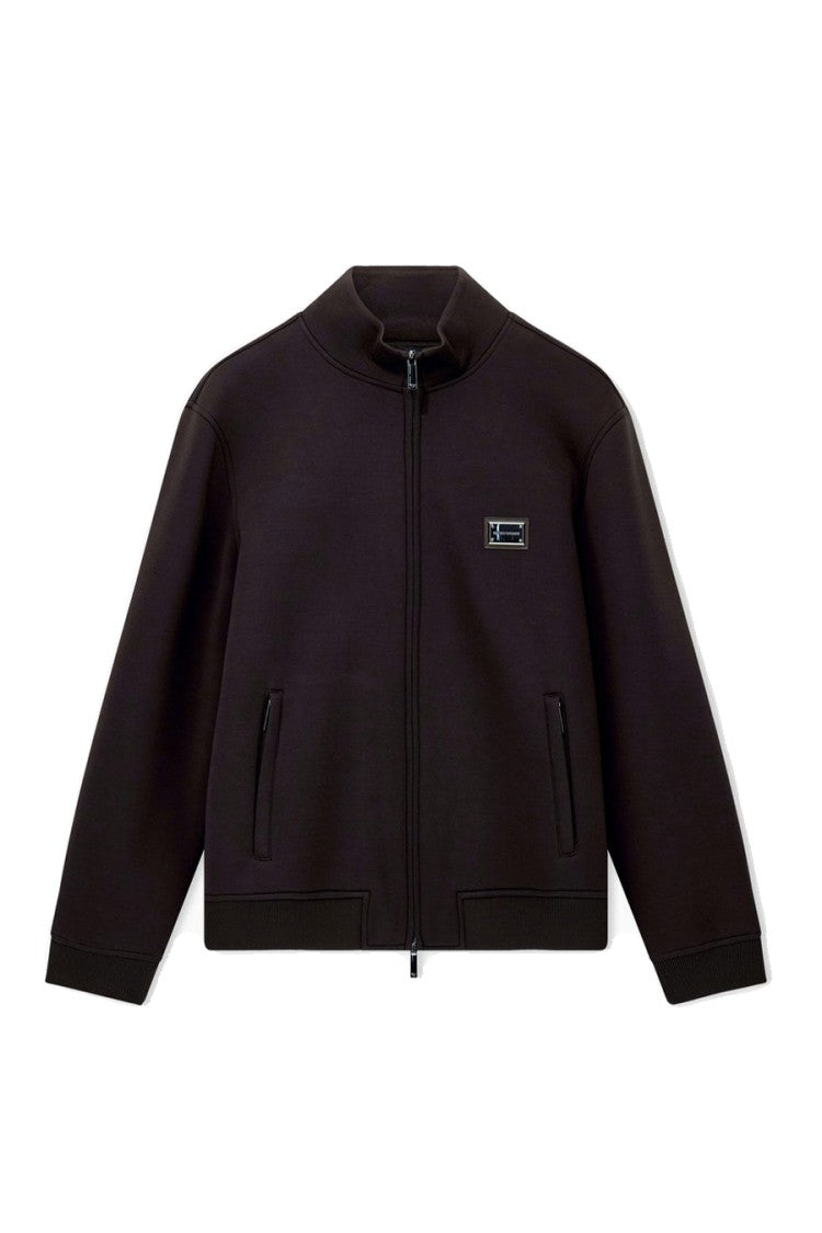 Emporio Armani Dark Brown Logo Plate Stand-Collar Modal Sweatshirt