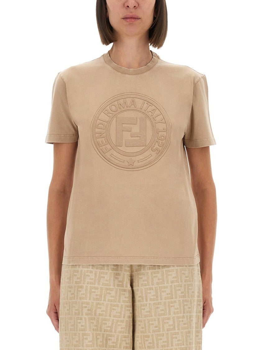 Fendi Classic Crew Neck T-Shirt With Embossed Logo Detail