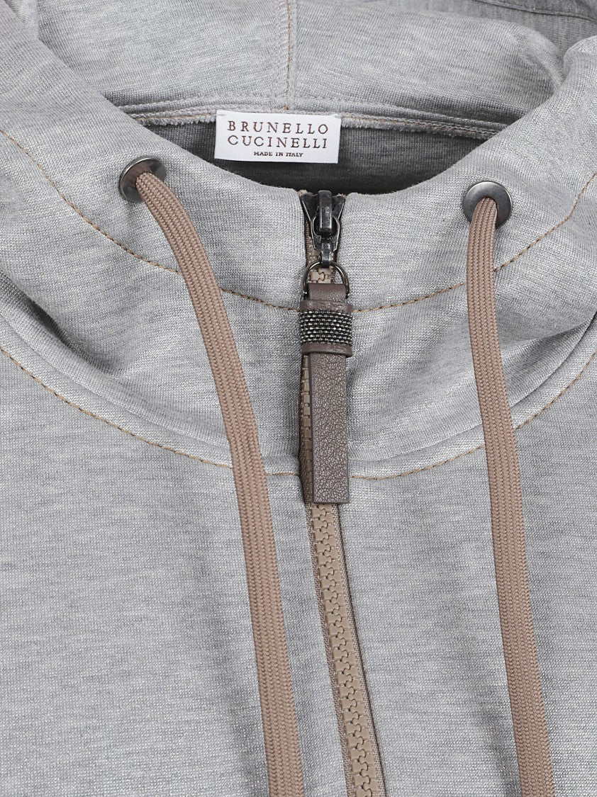 Brunello Cucinelli Mélange Cotton Bomber Sweater With Metallic Thread