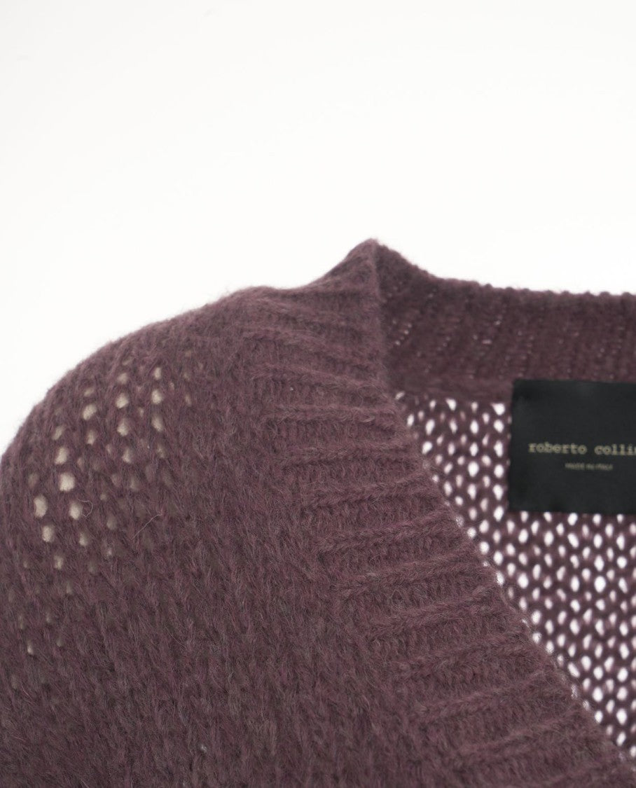 Roberto Collina Cropped Burgundy Cardigan With Classic V-Neck And Textured Knit