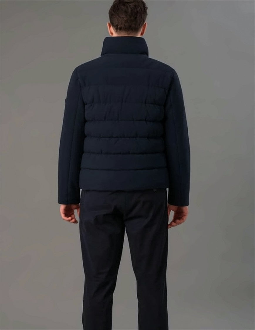 Rihunik Deep Blue Down Jacket With Corduroy Accents