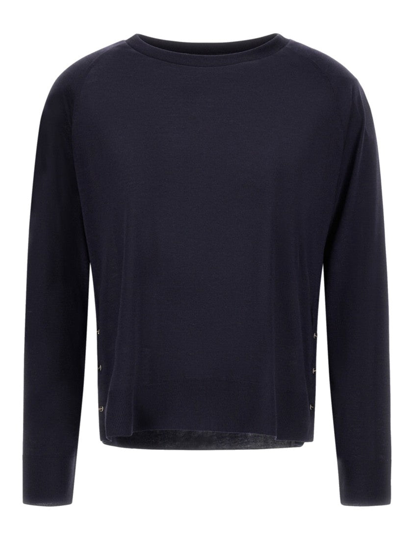 Herno Cropped Blue Sweater With Snap Button Details