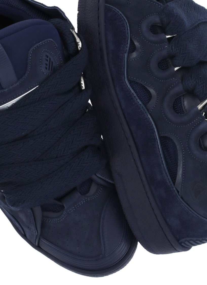Lanvin Dark Blue Curb Leather Sneakers