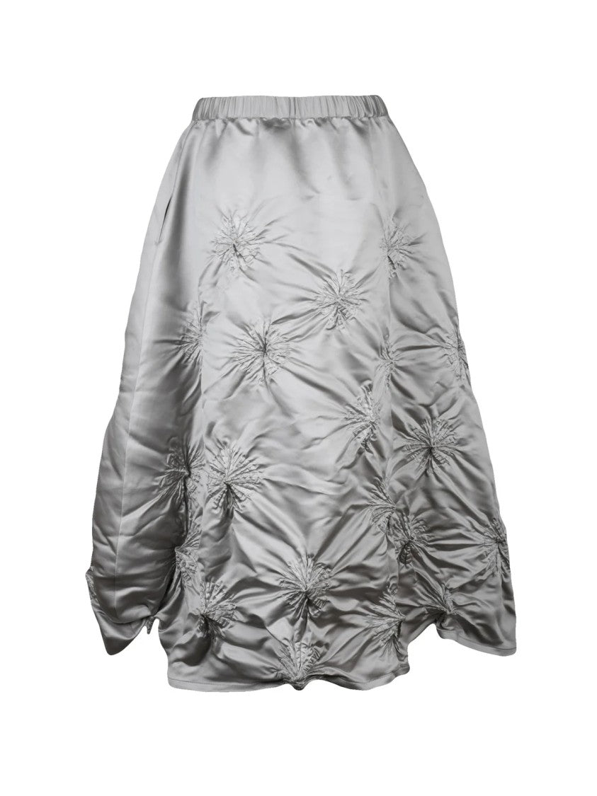 Bunzaburo Light Grey Gathered Elastic Waistband Midi Skirt