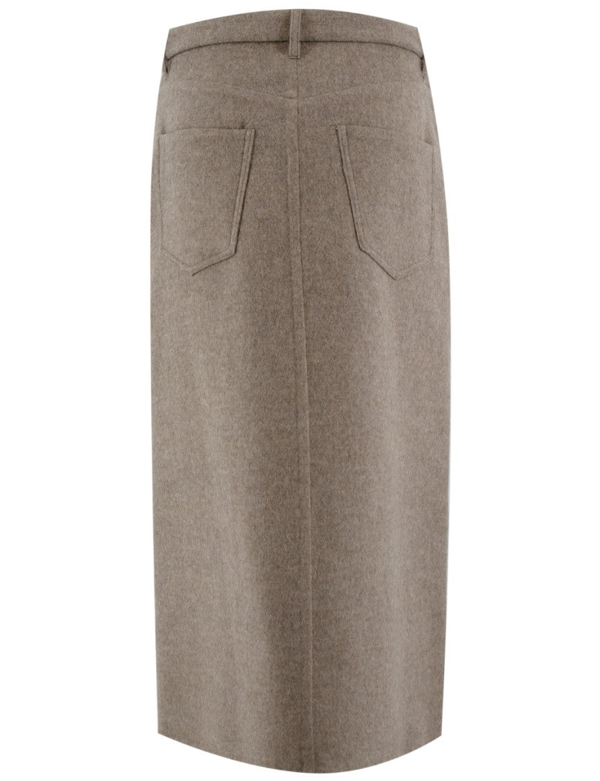 Brunello Cucinelli Knee-Length Virgin Wool Skirt With Wrap-Style Front And Texture