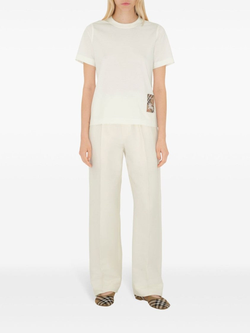 Burberry White Check Detail Cotton T-Shirt