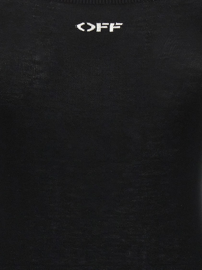 Off-White Viscose Knit Midi Dress With Logo Intarsia