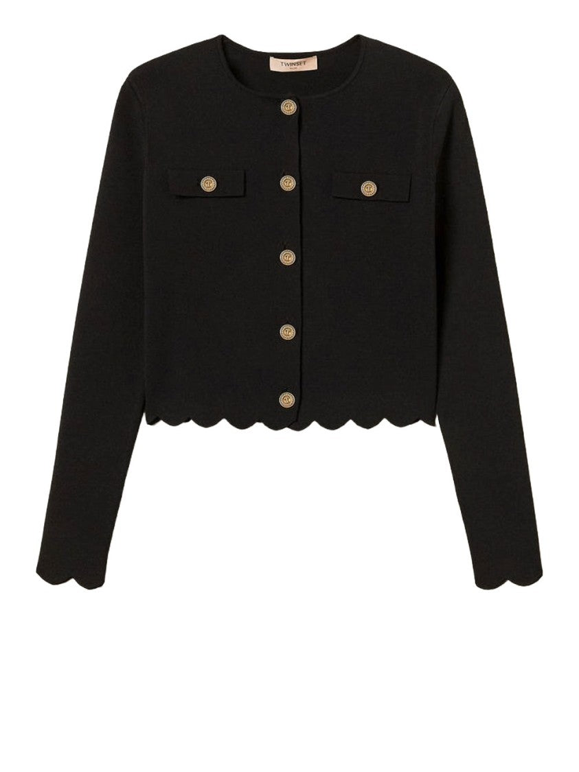 Twin-Set Cropped Black Viscose Crepe Jacket