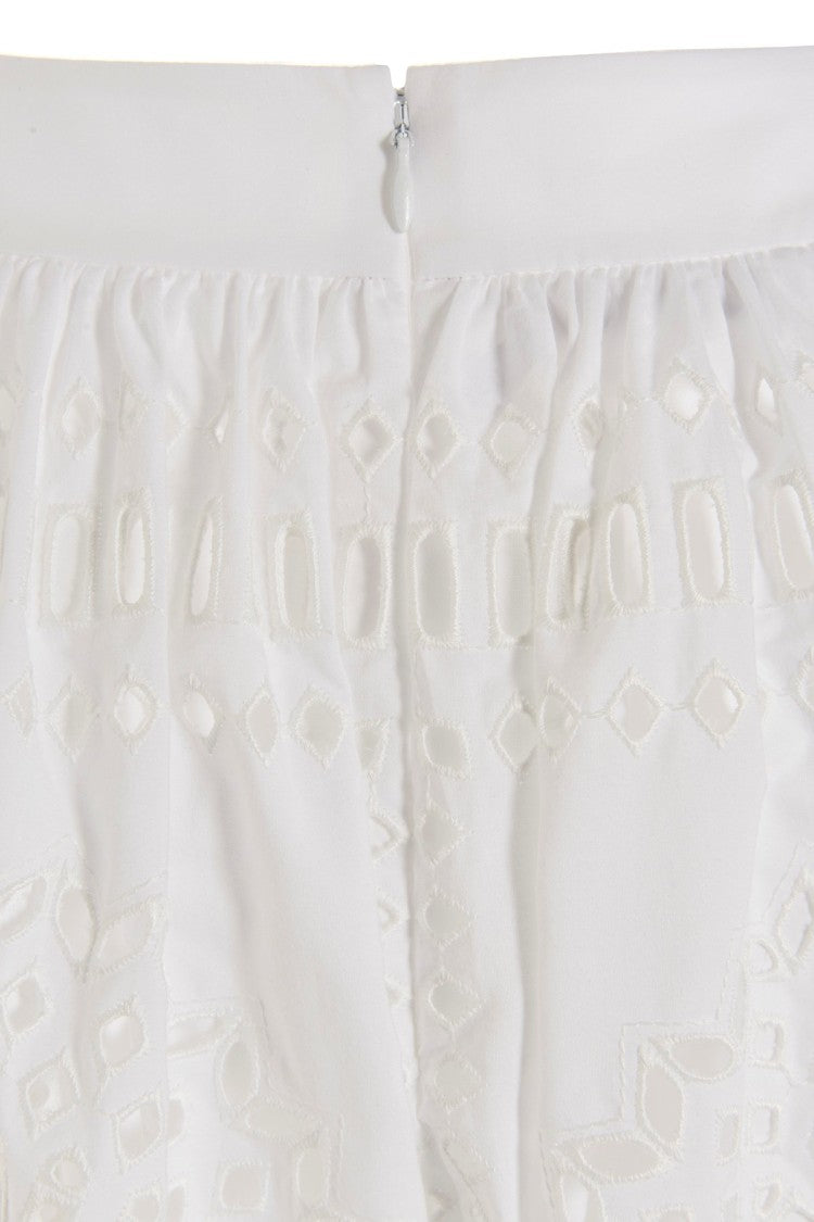 Alberta Ferretti Perforated White Midi Skirt Gathered Waistband