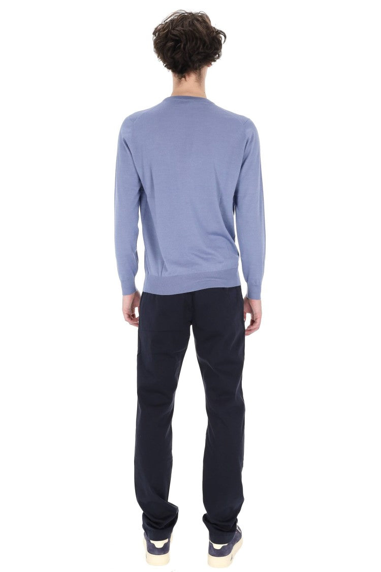 Drumohr Blue Cashmere-Wool-Silk Crewneck Sweater