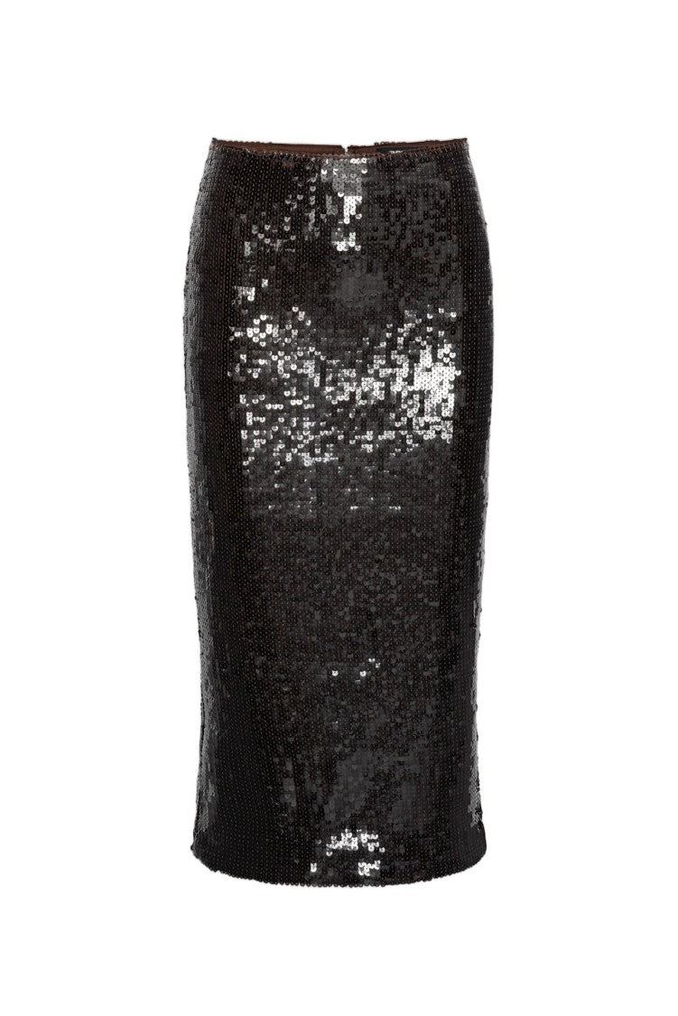 Rotate Sequins Fitted Back-Slit Midi Skirt