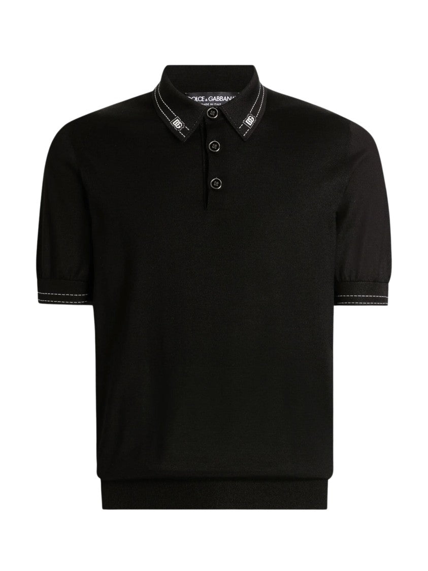 Dolce & Gabbana Black Silk Contrast Stitch Polo Shirt