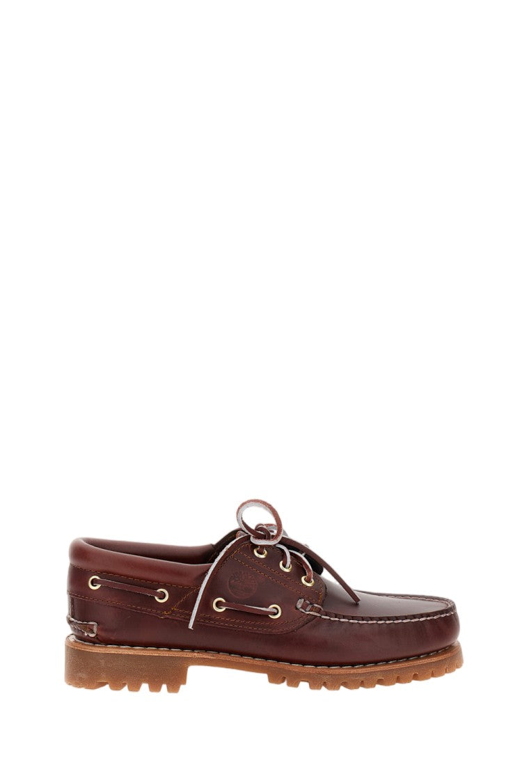 Timberland Burgundy Hand-Stitched Rubber-Sole Leather Boat Shoes