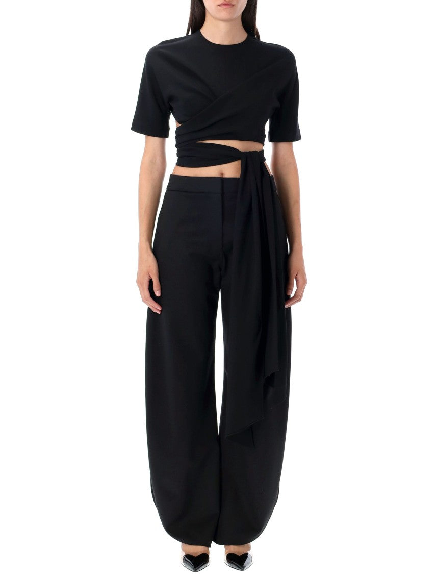Alaïa Short-Sleeved Tie Top With Unique Self-Tie Waist