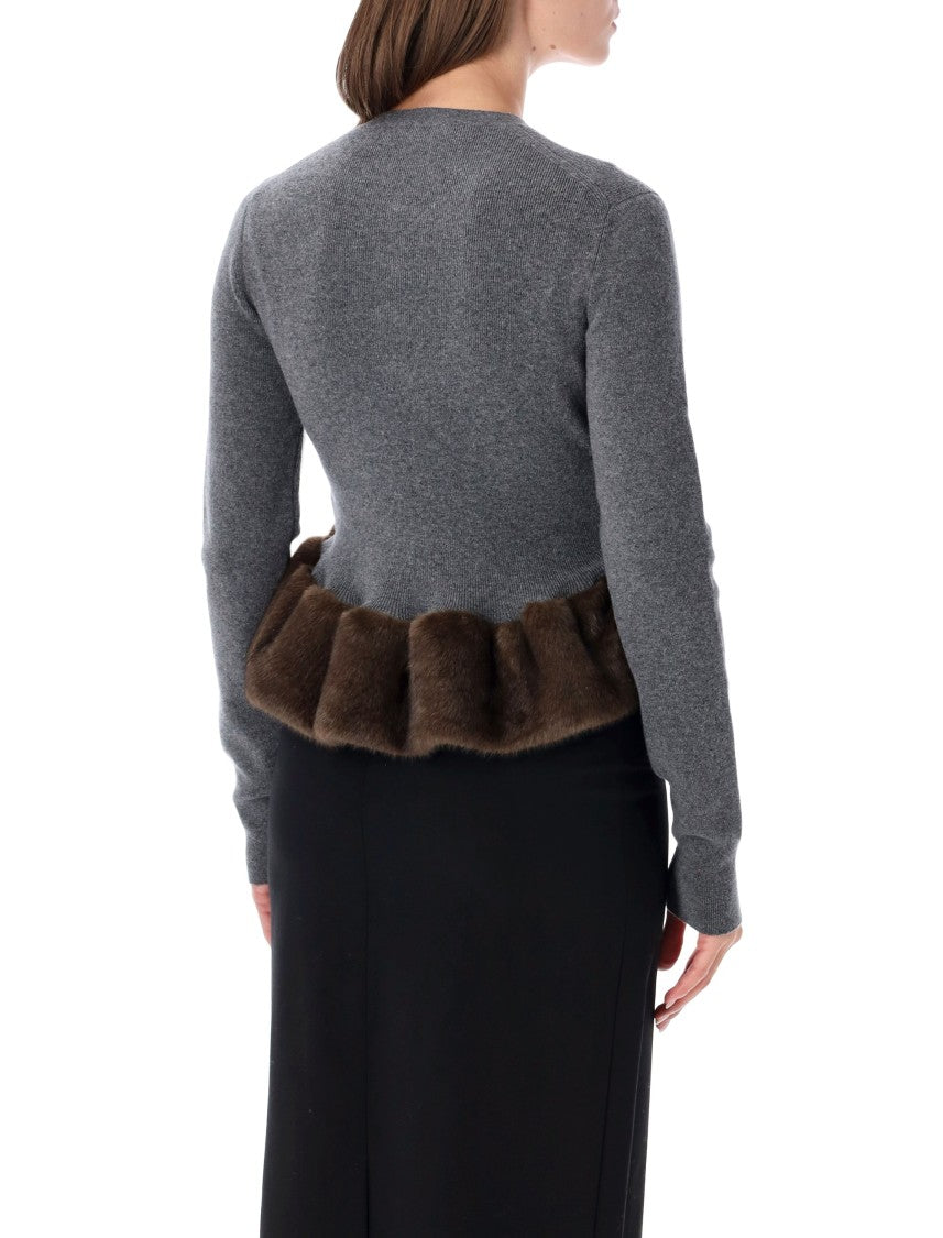 Stella Mccartney Fitted Grey Wool Blend Jumper With Voluminous Peplum Hem