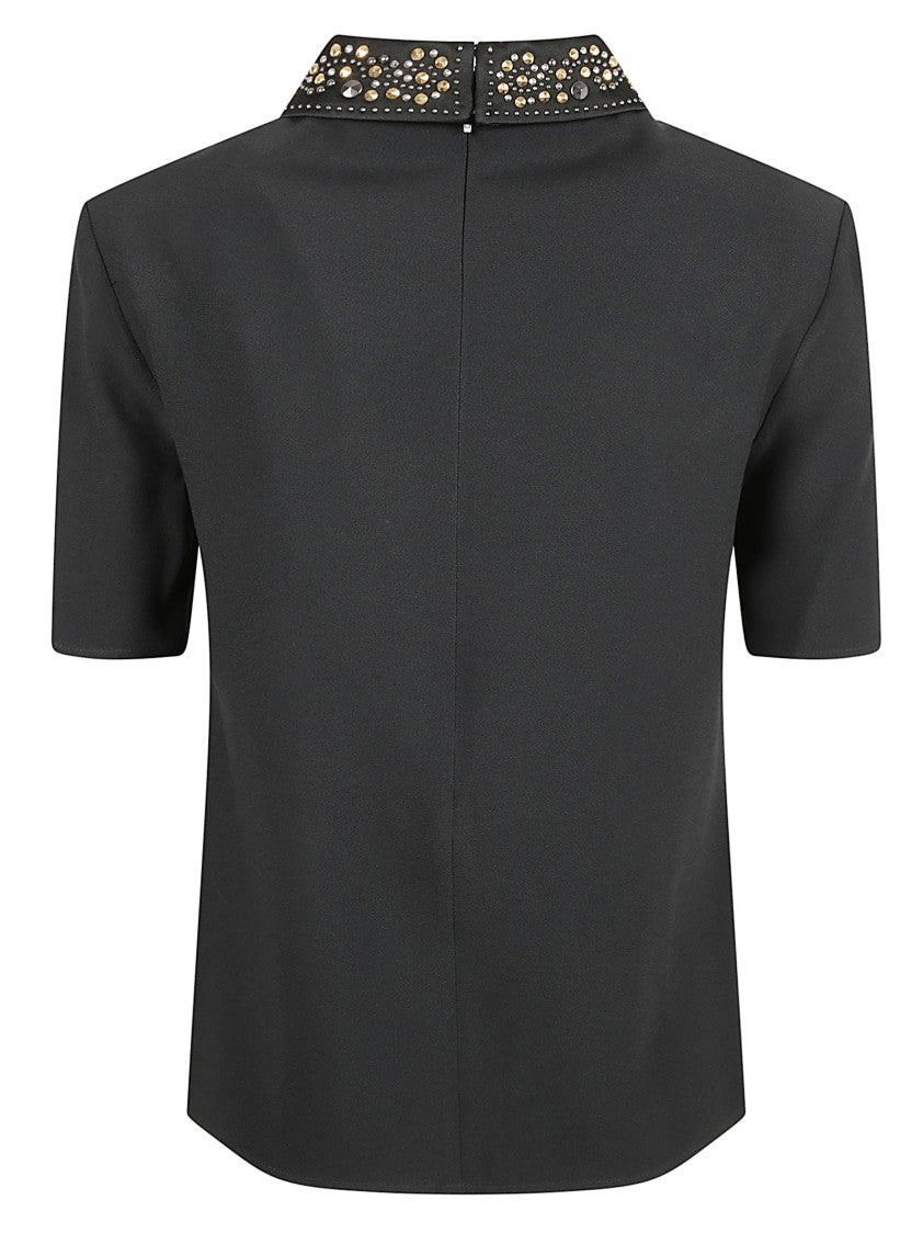 Versace Short-Sleeved Satin Top With Pointed Collar
