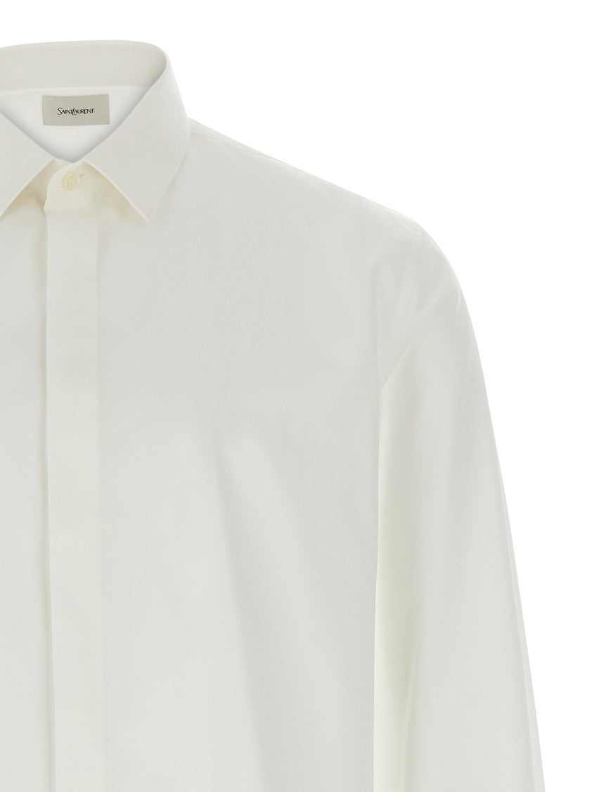 Saint Laurent Cotton Poplin Slim Fit Shirt With Concealed Button Closure