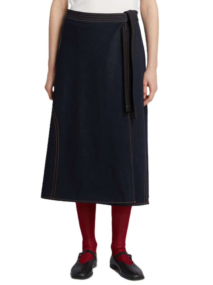 Max Mara Midi-Length Wrap Skirt In Dark Indigo