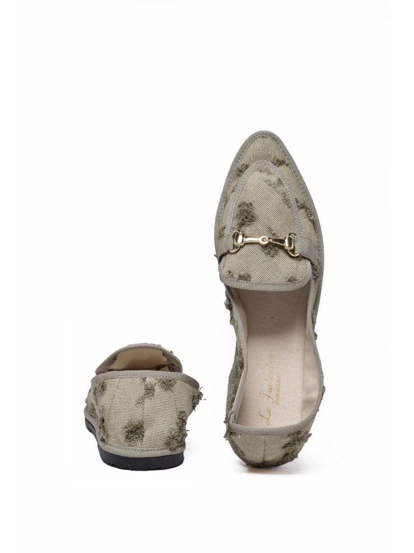 Le Furlanine Sage Green Pointed-Toe Canvas Loafers