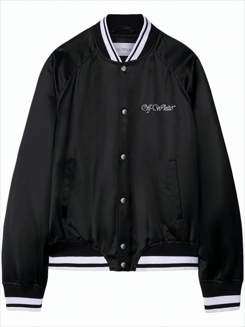 Off-White Black Polyester Bomber Jacket With Contrast Detailing
