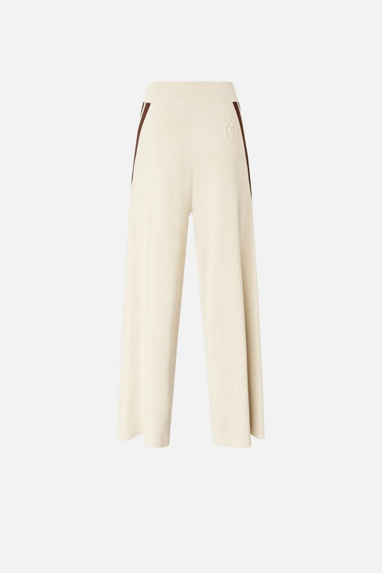 Pinko Beige Contrast Diagonal Stripe Viscose-Blend Track Pants