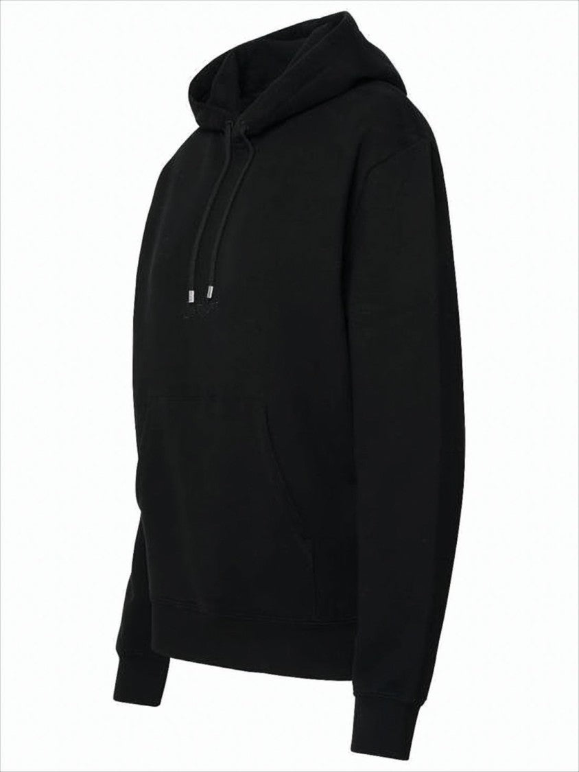 Saint Laurent Minimalistic Black Cotton Pullover Hoodie With Tonal Branding