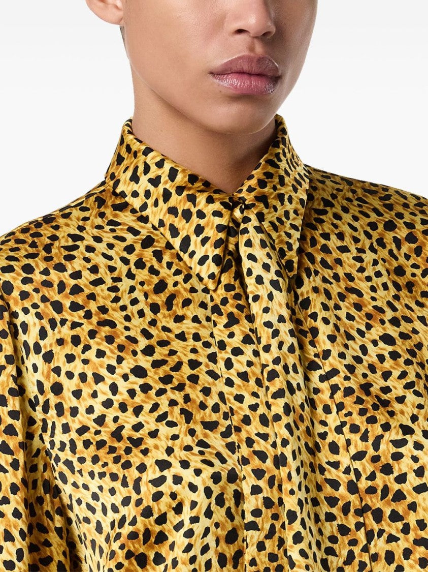 Versace Gold-Tone Cheetah Print Silk Tie Top