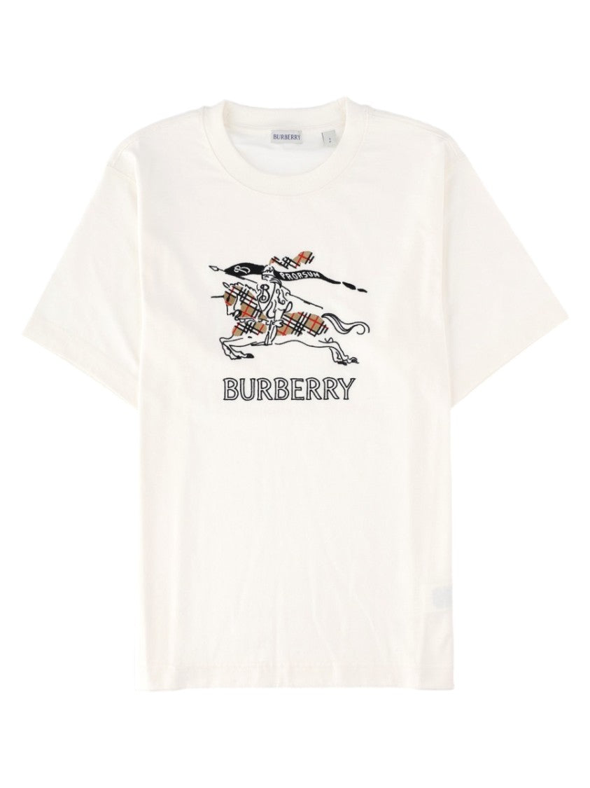 Burberry White Graphic Horse Printed Cotton T-Shirt