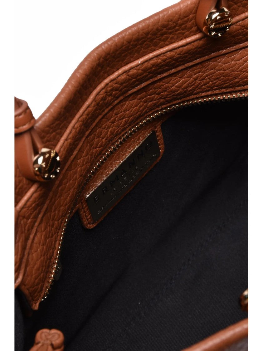 Ermanno Firenze Structured Cognac Handbag With Versatile Design And Logo Detail