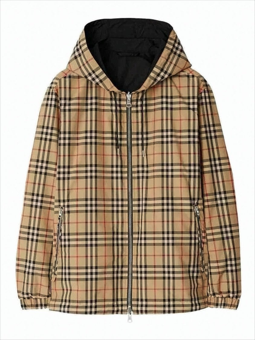 Burberry Reversible Check And Solid Hooded Jacket