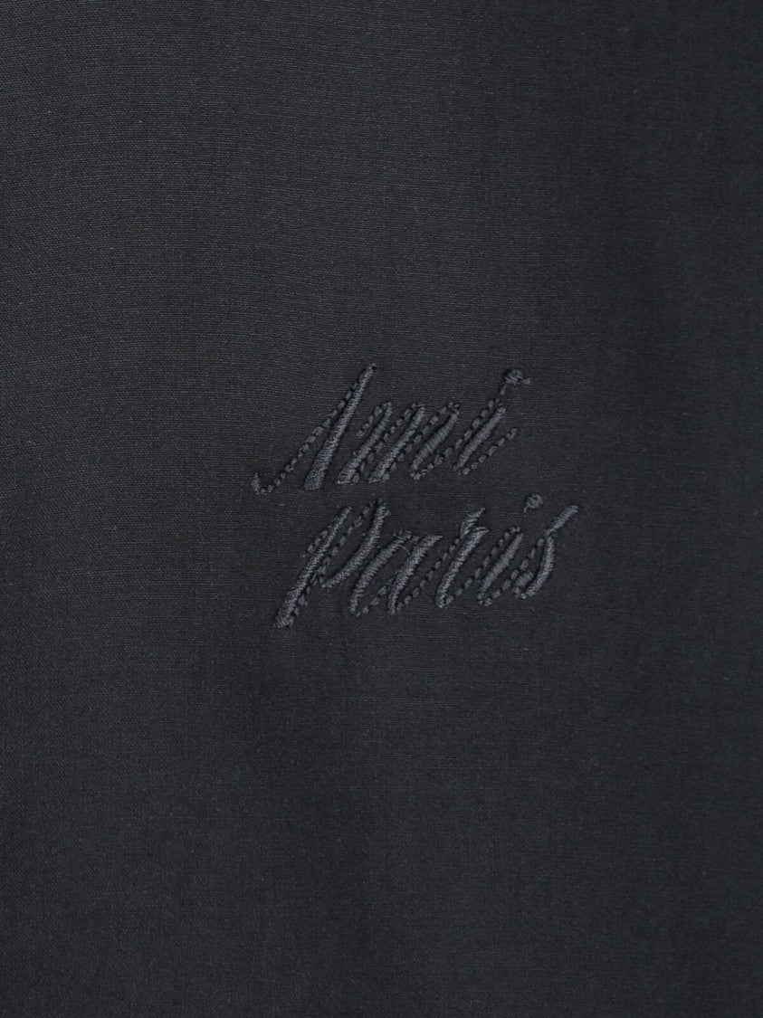 Ami Paris Black Bowling Collar Viscose Logo Shirt