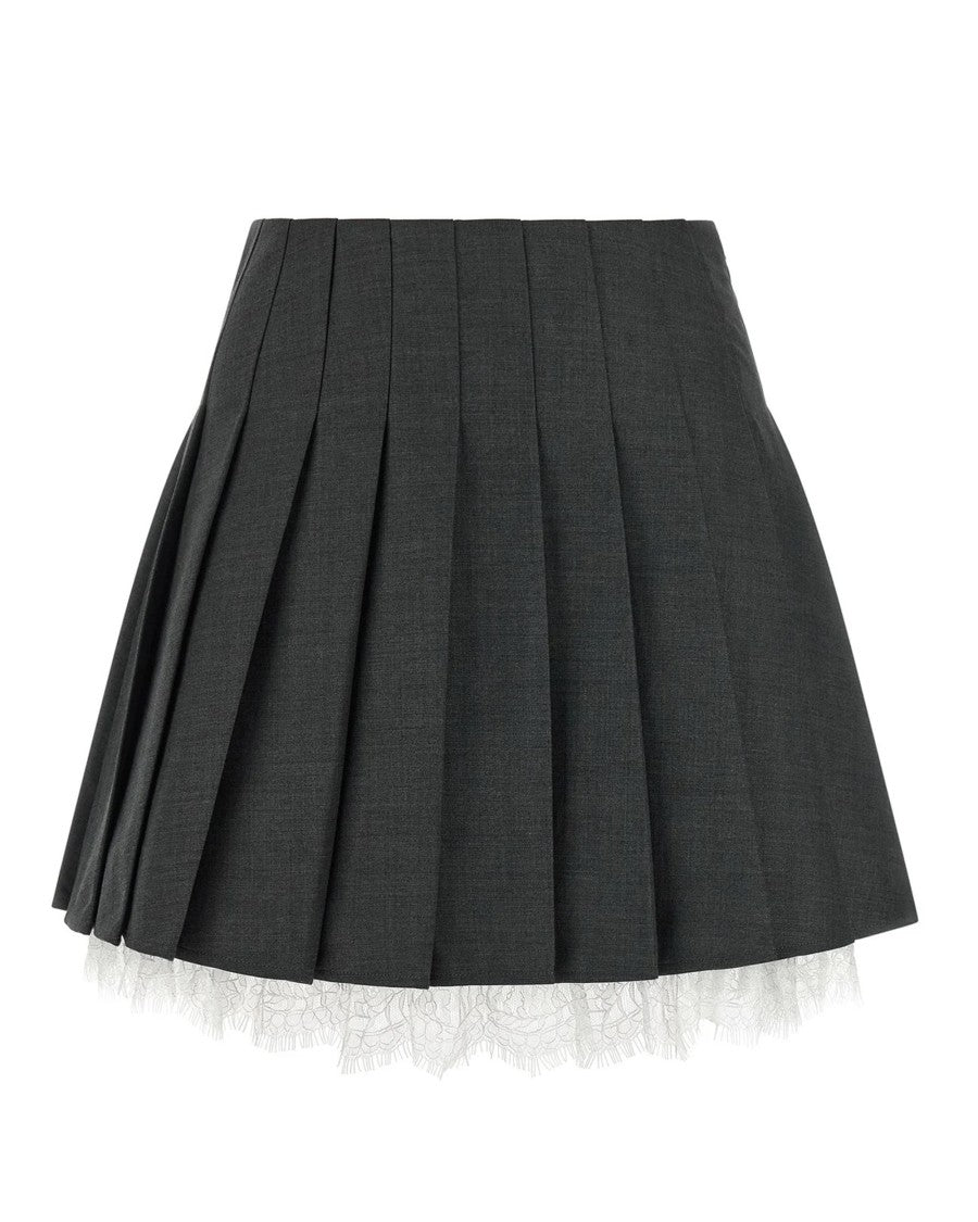 Self-Portrait Pleated Mini Skirt With Lace Detail And Side Zip