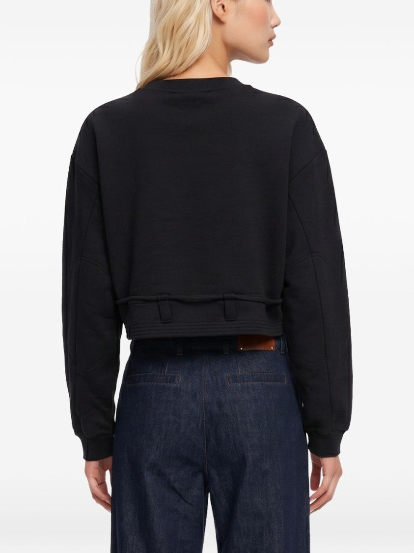 Dries Van Noten Black Boxy Cropped Drawstring Sweater