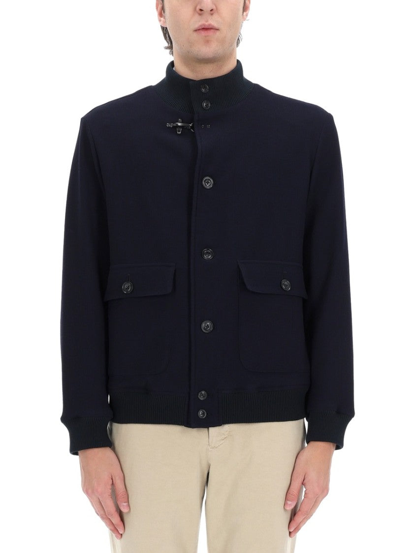 Fay Blue High Collar Flap Pockets Jacket