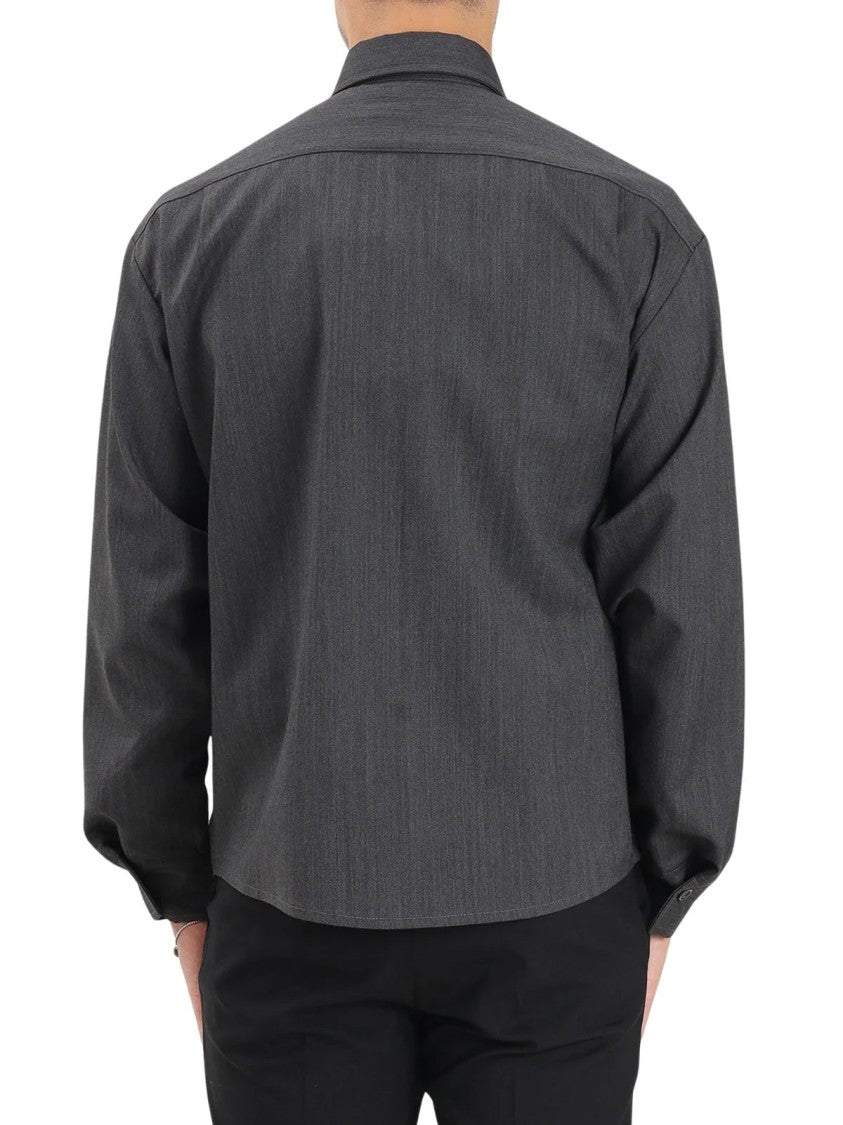 Yes London Grey Structured Button-Down Wool Shirt