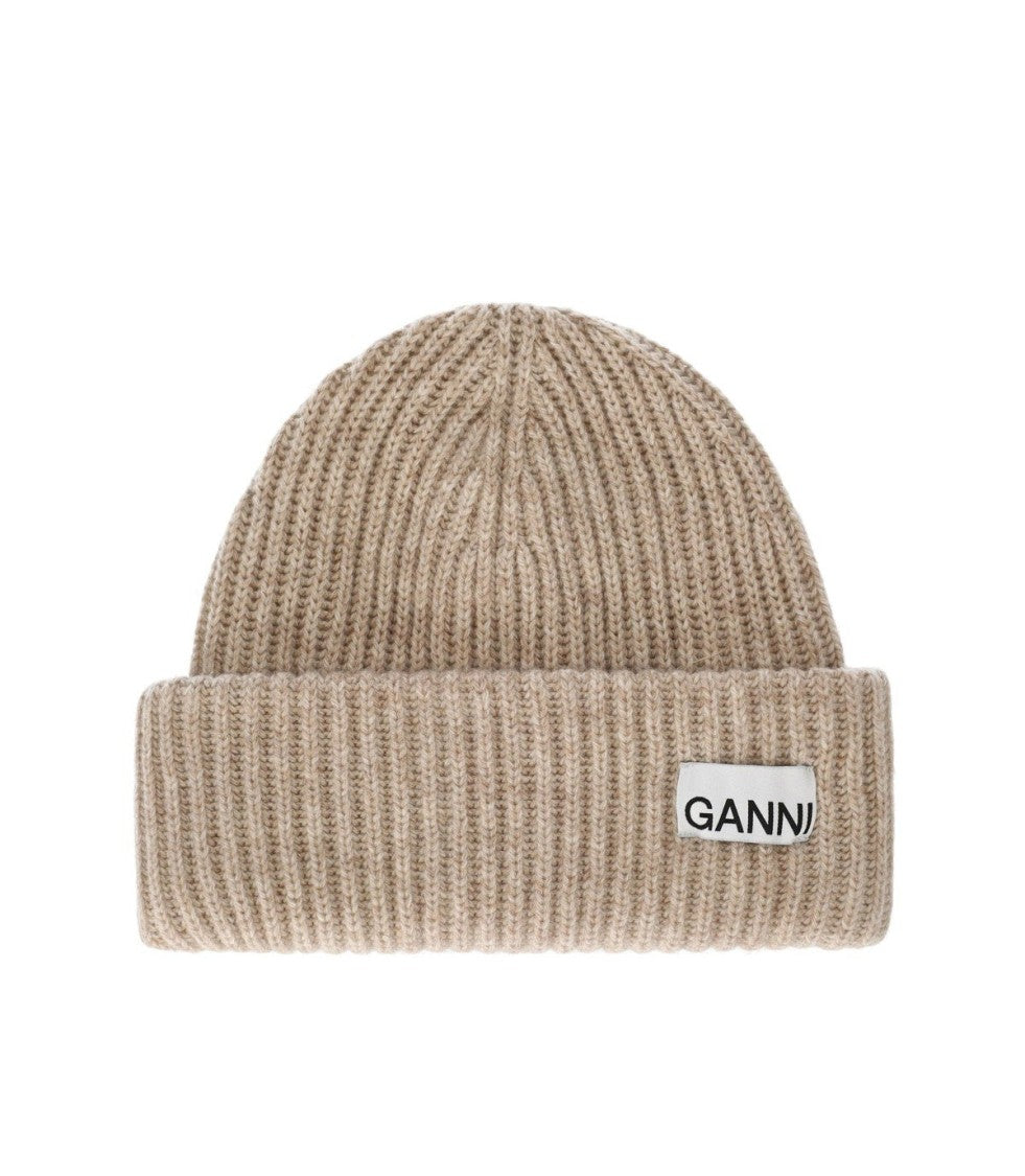 Ganni Beige Oversize Ribbed Beanie
