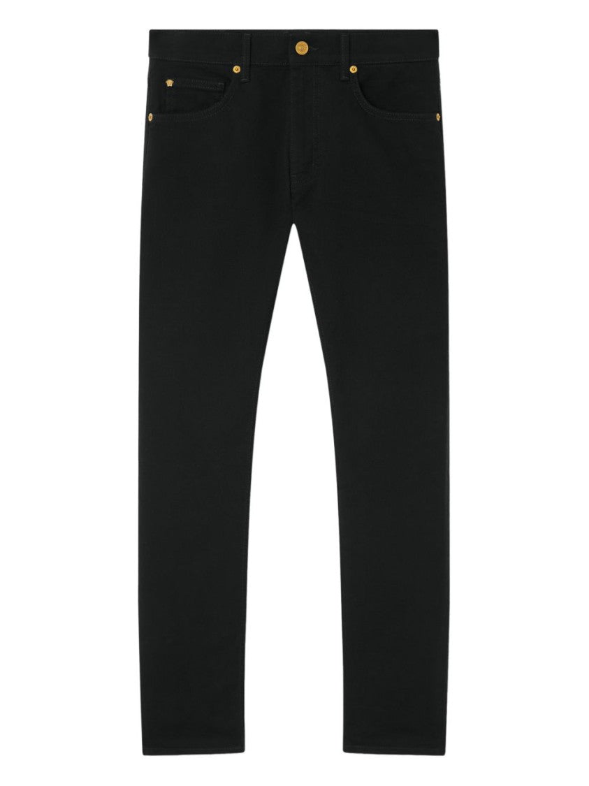Versace Black Gold-Tone Embroidered Jeans