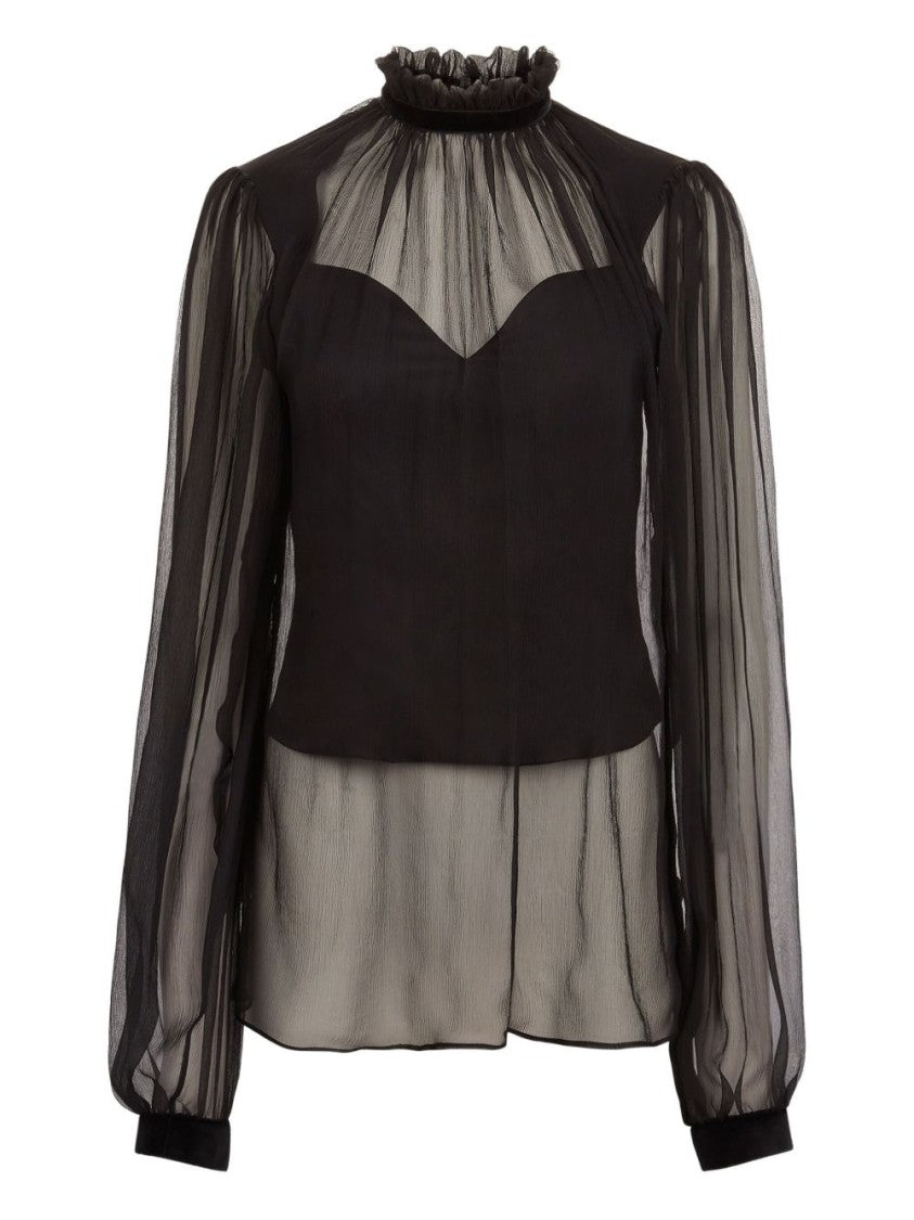 Nina Ricci Black Ruffled High Neck Top