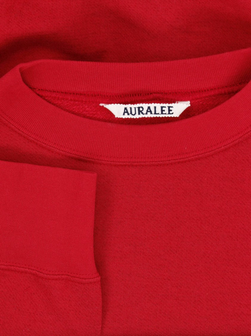 Auralee Red Cropped Ribbed Cashmere Knit Sweater