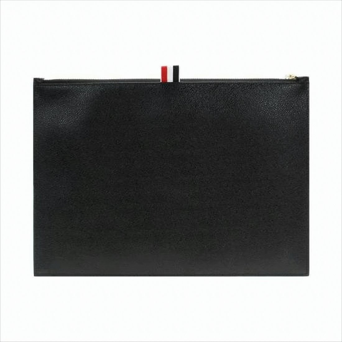 Thom Browne Textured Leather Clutch With Gold-Zipper Closure And Tricolor Accents
