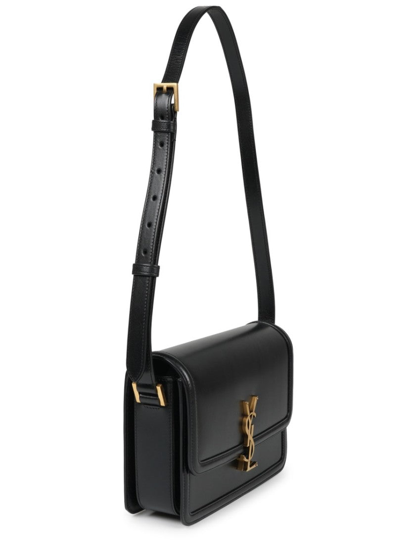 Saint Laurent Rectangular Black Leather Shoulder Bag With Gold-Tone Logo