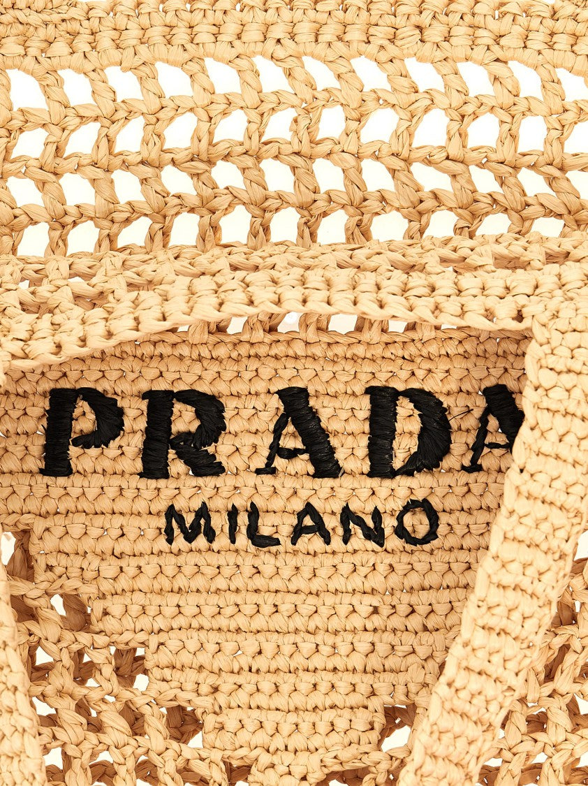 Prada Logo Woven Fabric Shopping Bag
