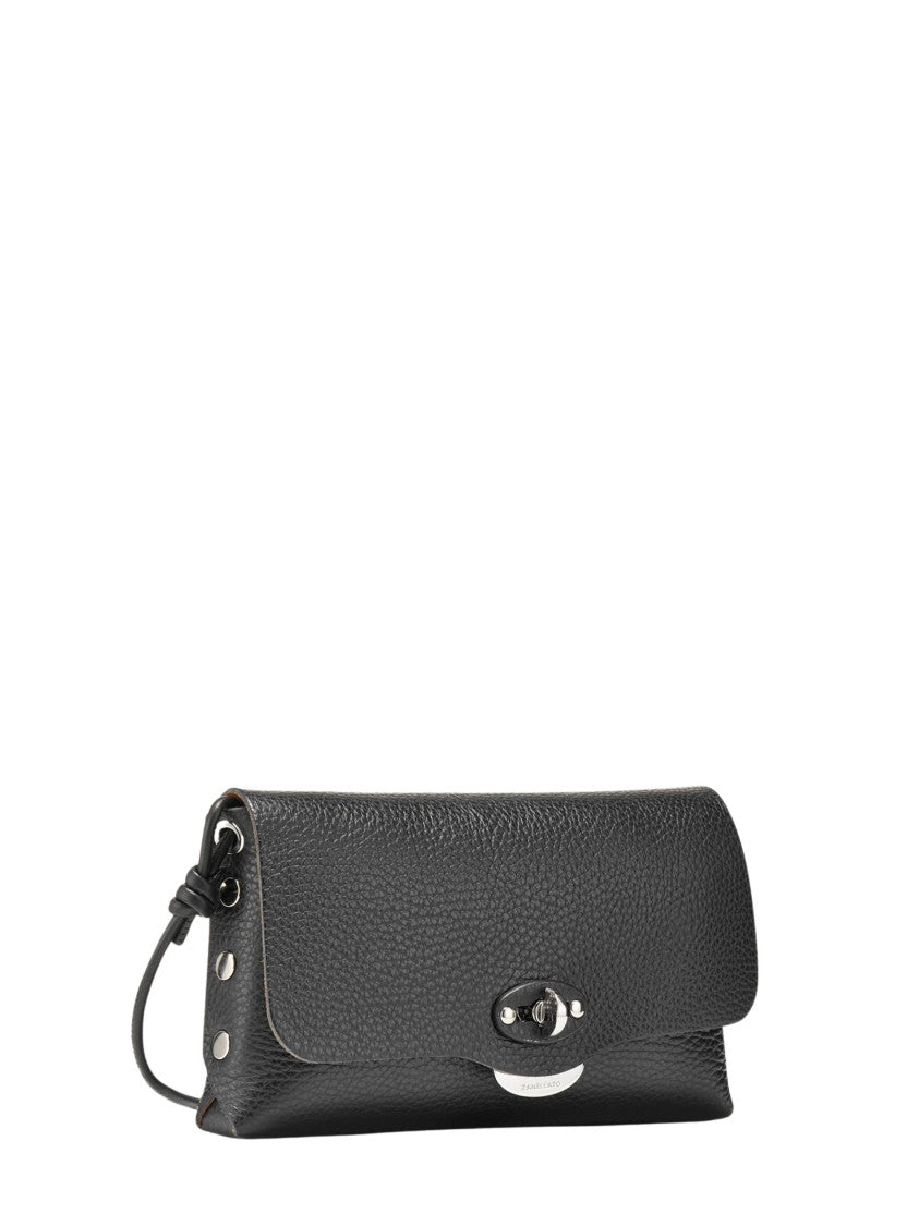 Zanellato Black Silver Turn-Lock Textured Leather Shoulder Bag