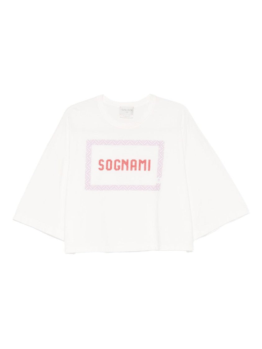 Forte Forte Cropped White T-Shirt With Bold Graphic